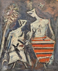 Walter Isaacs "Mother and Daughter" 1958 Oil on Board
