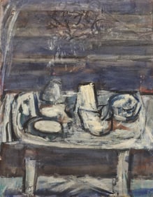 Walter Isaacs "Composition in Blue" (Still Life) 1962 Oil on Canvas