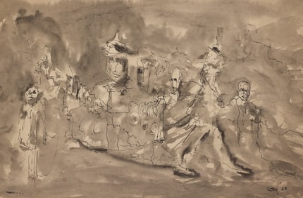 Windsor Utley "Royal Family No.2" 1950 Ink and Wash on Paper
