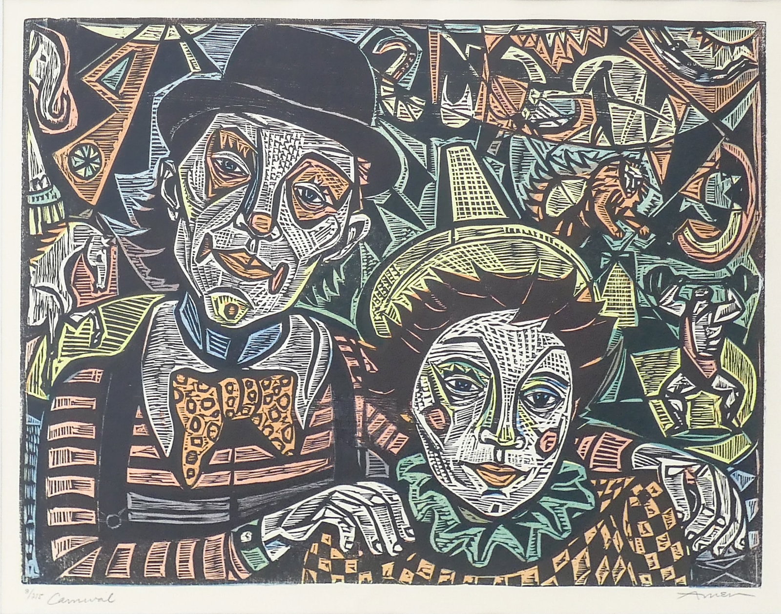 Irving Amen "Carnival" 1977 Colored Woodcut (1 of 2)
