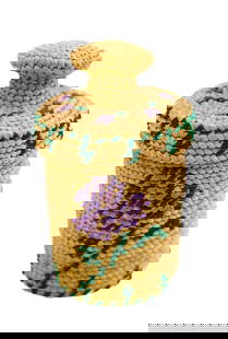 Patsy Rudolph Miniature Aleut Indian Basket: Patsy Rudolph Miniature Aleut Indian Basket 2"x1.25". Finely woven with polychrome yarn floral motifs. Unsigned with card inside identifying the artist. Excellent condition.