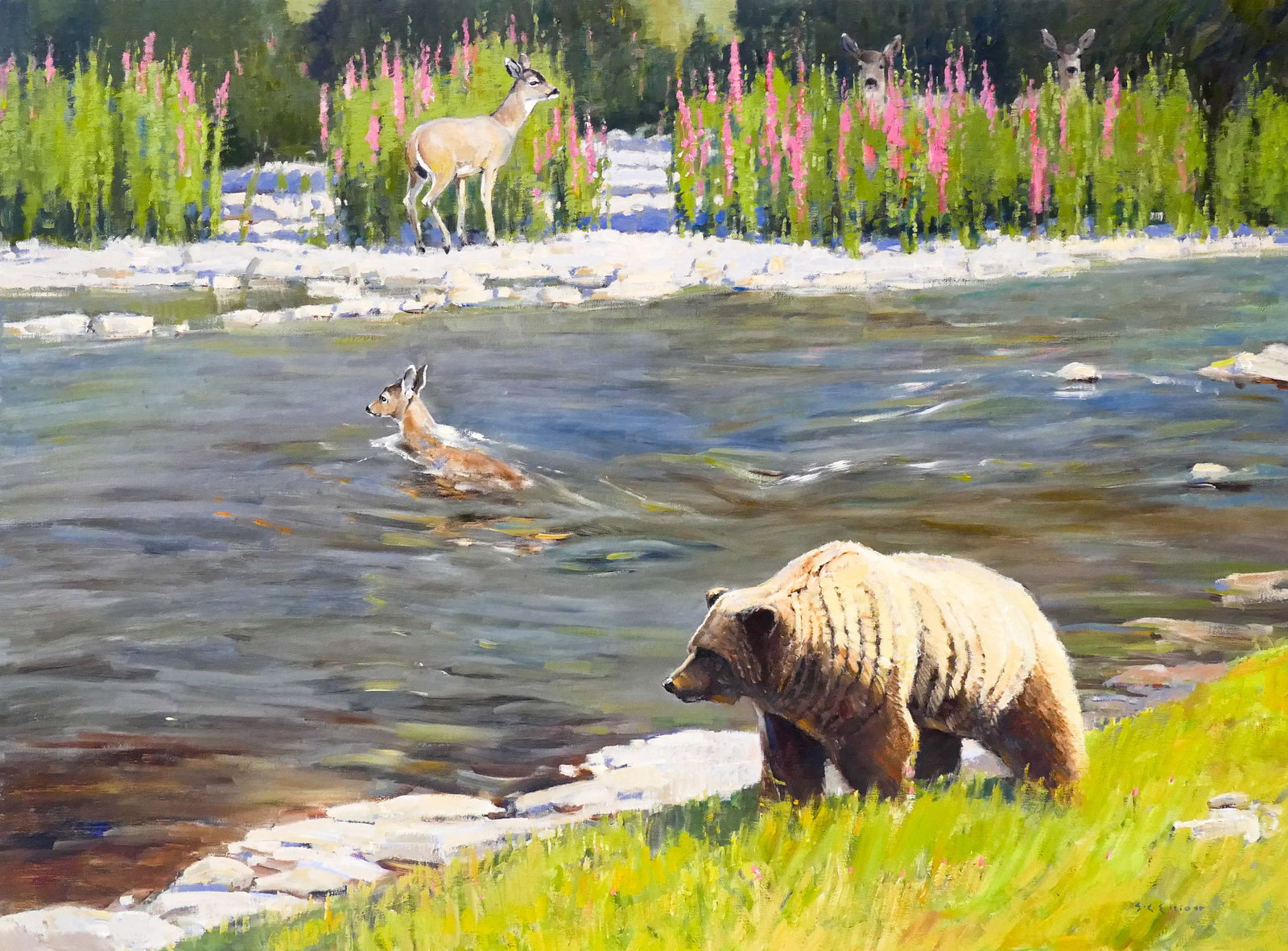 Steven C. Elliott "Close Call" (Grizzly Bear) 1995 Oil on Canvas Board (1 of 3)