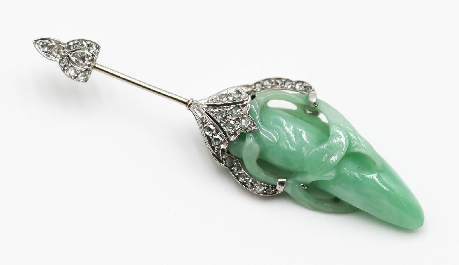 Art Deco 14k Diamond and Jade Jabot Pin (1 of 4)
