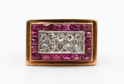 Art Deco 10k Ruby and Diamond Ladies Ring