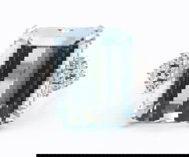 19ct Aquamarine and Diamond 14k Ring: 19ct Aquamarine and Diamond 14k Ring Size 9. Includes one transparent, medium-light, slightly grayish to greenish-blue cut corner rectangular step cut aquamarine beryl measuring 17.74x14.2x10.18mm,