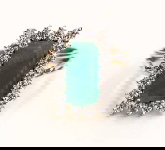 Ladies 14k Emerald and Diamond Ring: Ladies 14k Emerald and Diamond Ring Size 6.75. Includes one translucent, cut-corner rectangular step cut medium-dark to slightly bluish-green emerald beryl measuring 13.32x6.78x6.11mm. Also (18)