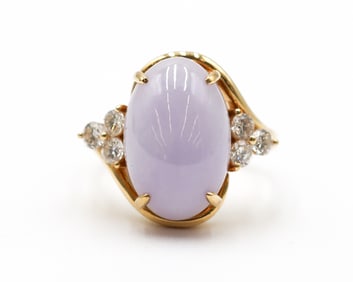 Ladies 18k Lavender Jade and Diamond Ring