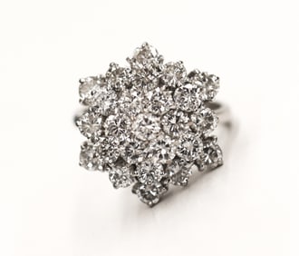 4.25ctw Diamond Snowflake Cluster 14k White Gold Ring