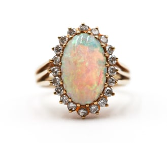 Ladies 18k Opal and Diamond Ring