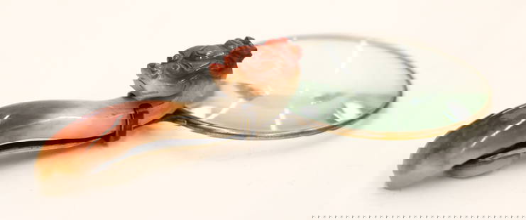 Antique Chinese Jade Dragon Belt Hook Magnifier: Antique Chinese Jade Dragon Belt Hook Magnifier 5.25"x2.5". Set with a carved white to russet red dragon belt hook measuring 3". Overall excellent condition. Early 20th century.