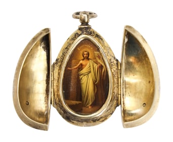 Antique Russian Silver Easter Egg Icon Pendant