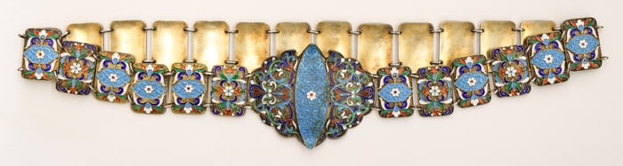 Antique Russian Silver and Cloisonne Enameled Belt