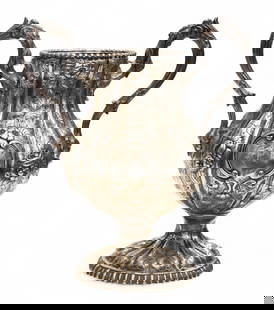 Antique Eoff & Shepard American Coin Silver Loving Cup: Antique Eoff & Shepard American Coin Silver Loving Cup 9.5"x8.5". Deep floral repousse work with figural vine handles. Monogrammed "Jonas" in medallion. Marked "B.B. & Co. N.YORK E & S", made for