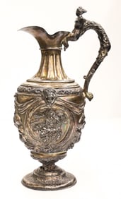 Antique Renaissance Style Silver Repousse Claret Jug