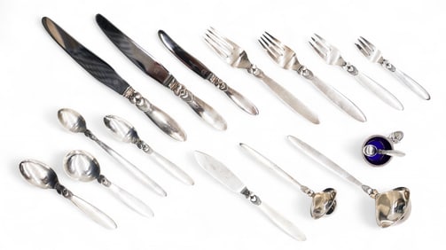 117pc Georg Jensen Cactus Danish Sterling Flatware