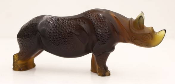 Lalique France Toba Crystal Rhino Figure