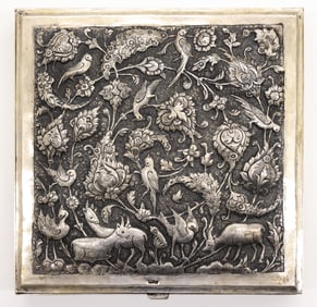 Persian Isfahan Silver Repousse Animal Table Box