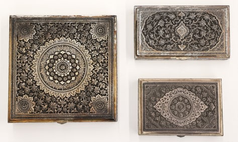 3pc Ornate Persian Silver Table Boxes