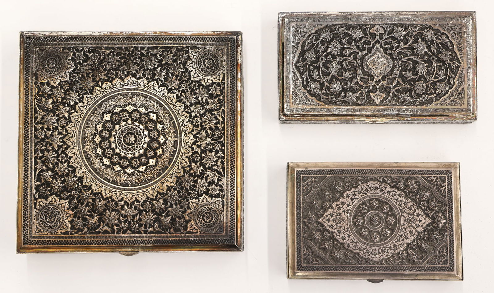 3pc Ornate Persian Silver Table Boxes (1 of 2)