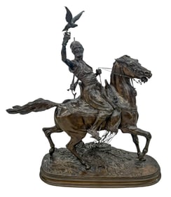 Pierre Jules Mene "The Falconer on Horseback" Bronze Sculpture