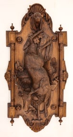 Antique Black Forest Carved Walnut Game Plaque