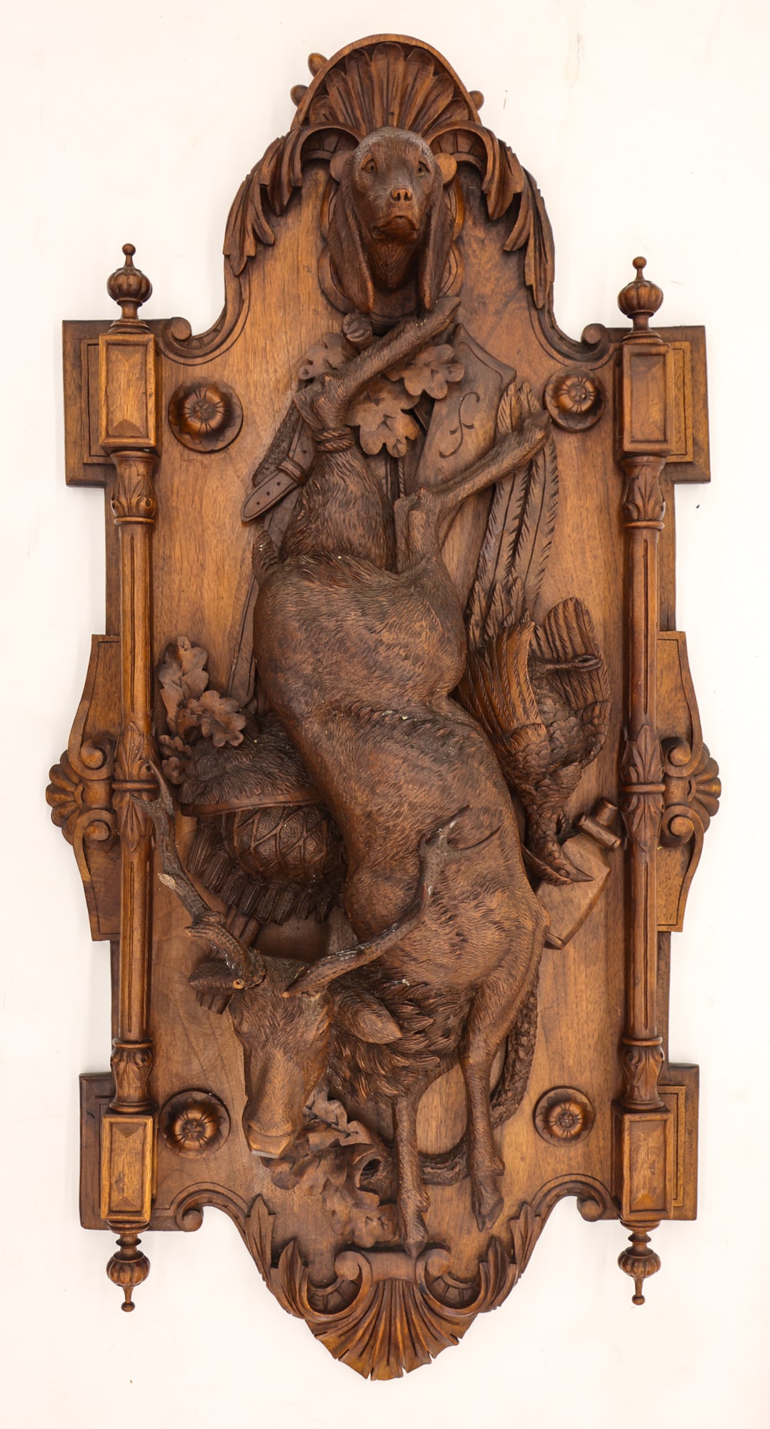Antique Black Forest Carved Walnut Game Plaque (1 of 3)