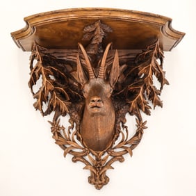 Antique Black Forest Carved Walnut Game Sconce
