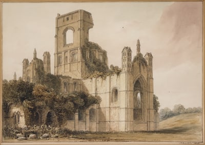 John Buckler "View of Kirkstall Abbey" 1808 Watercolor on Paper