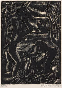 Emilio Amero "Girls of Tehuantepec" 1967 Woodcut