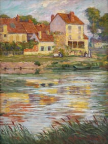 Lee Greene Richards "Village on the Bank of the Seine" 1922 Oil on Canvas