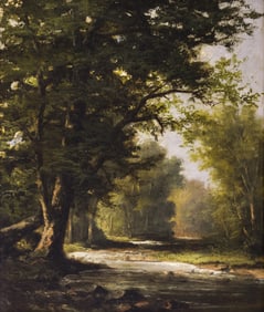 Carl Christian Brenner "Forest Stream" 1866 Oil on Panel