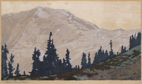Waldo & Corwin Chase "Silver Silence" (Mt. Rainier) 1930's Color Woodcut