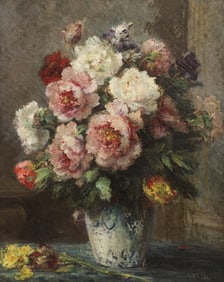 Charles Victor Tillot "A Bouquet of Flowers" Oil on Canvas
