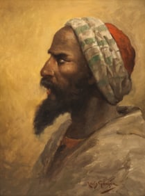 Louis Gougin "Arab Portrait" (Orientalist) Oil on Masonite
