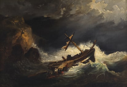 Manner of Eugene Isabey "Shipwreck" Oil on Canvas