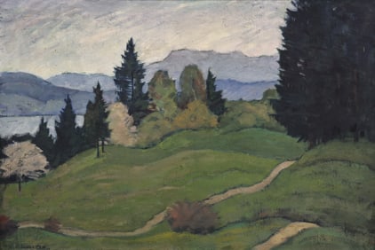 Ernst Emil Schlatter "Fuhling" (Spring Landscape) 1917 Oil on Canvas