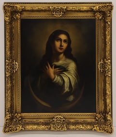 Italian School 19th Cent. "The Virgin of Madrid" Oil on Copper