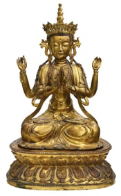 Chinese 18th Cent. Shadakshari Avalokiteshvara Gilt Bronze