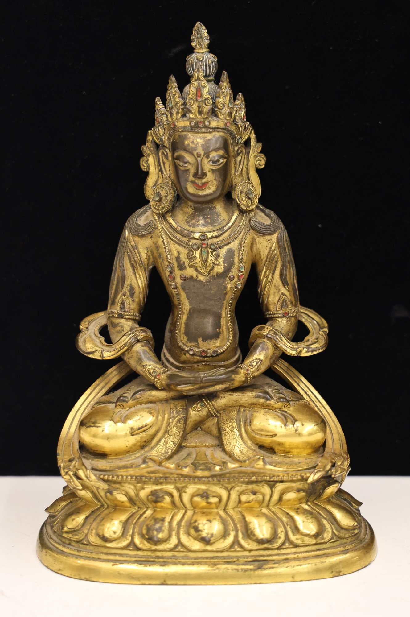 Tibetan 18th Cent. Gilt Bronze Amitayus Crowned Buddha (1 of 9)