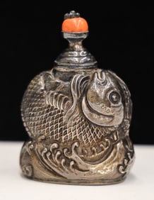 Fine Antique Mongolian Silver Carp Snuff Bottle
