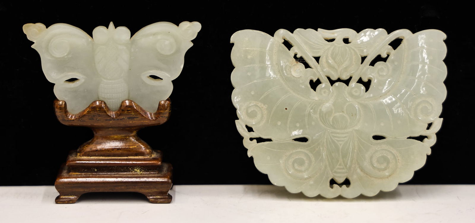 2pc Antique Chinese Jade Moth Pendants (1 of 2)