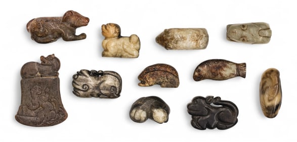 11pc Old Chinese Assorted Jade Animal Carvings