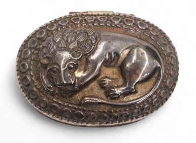 Antique Indian Silver Repousse Lion Box