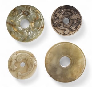4pc Old Chinese Jade Bi Disc Pendants