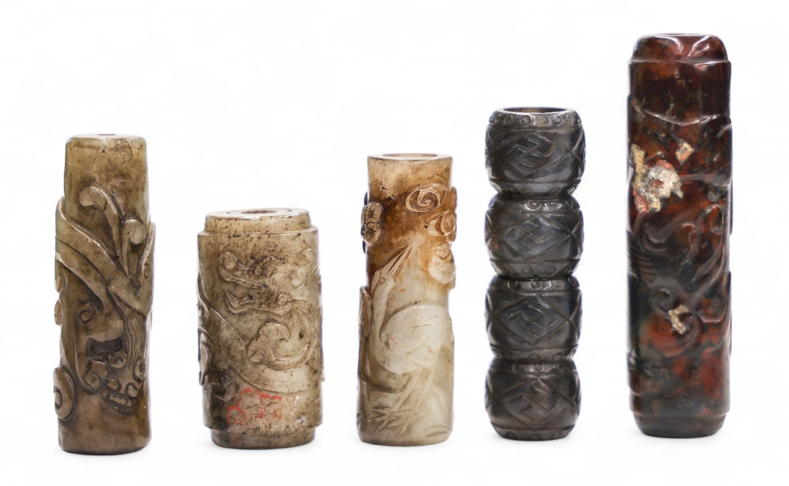 5pc Old Chinese Jade Cylinder Beads (1 of 9)