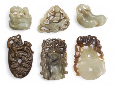 6pc Old Chinese Jade Assorted Pendants