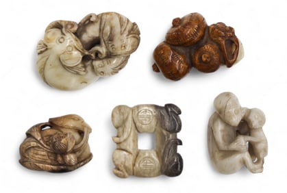 5pc Old Chinese Light Jade Small Carvings