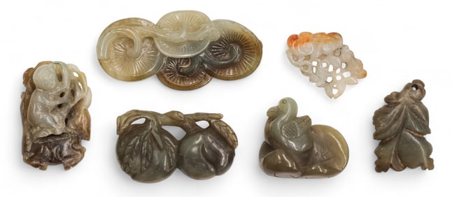 6pc Old Chinese Assorted Celadon Jade Small Carvings