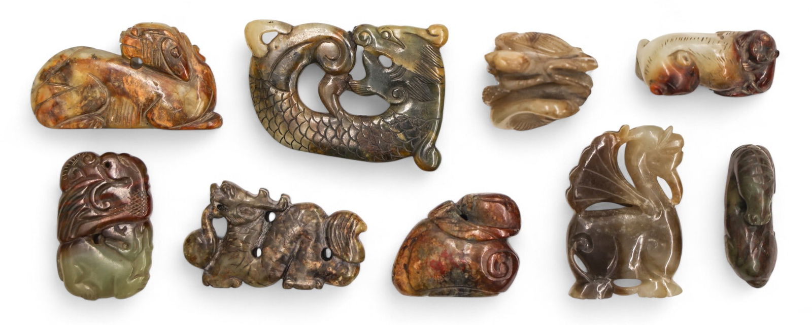9pc Old Chinese Assorted Dark Jade Small Carvings (1 of 3)