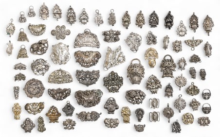 Collection of 78pc Old Chinese Silver Ornaments and Toggles